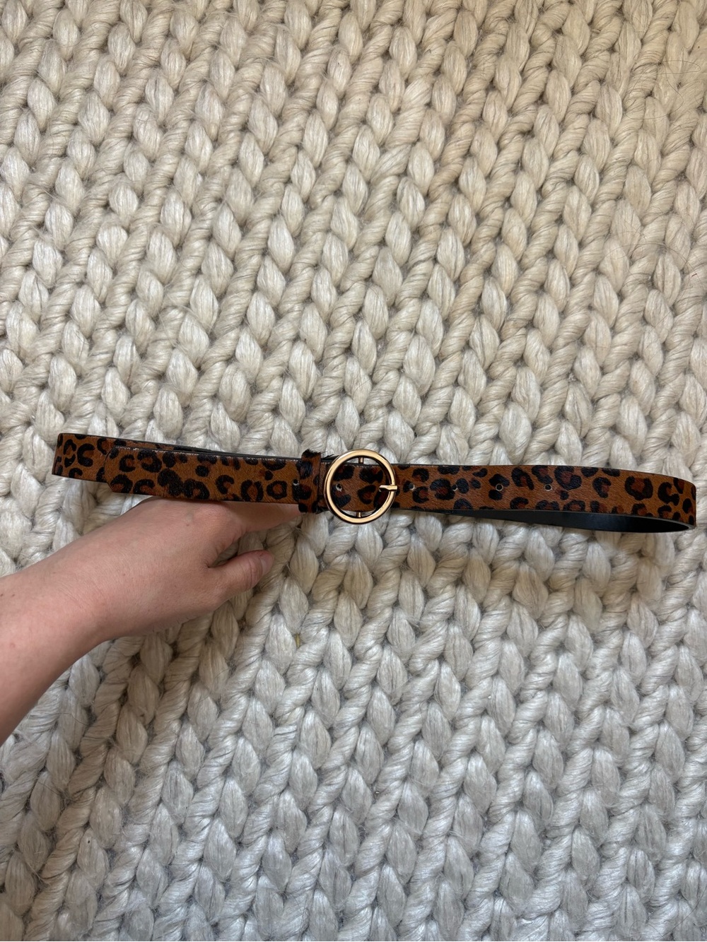 Leopard Print Women’s Belt with Round Buckle - Brown